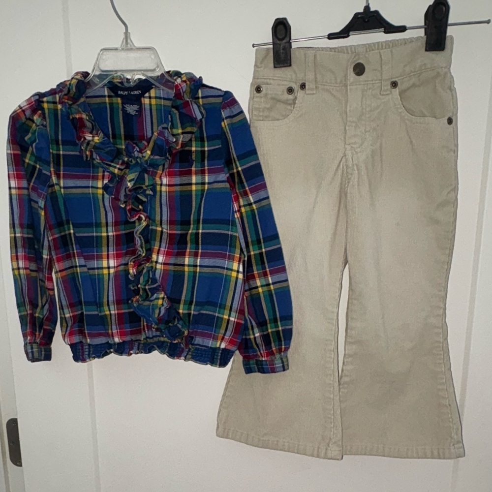 NWOT Ralph Lauren plaid flannel top and flare corduroy pants girl's sz 4/4T